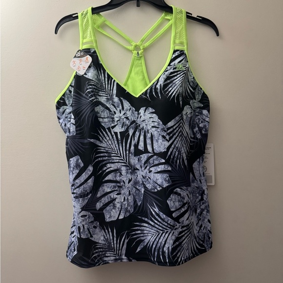 ZeroXposur Neon Green and Blue Tropical Tankini Top - Picture 1 of 5